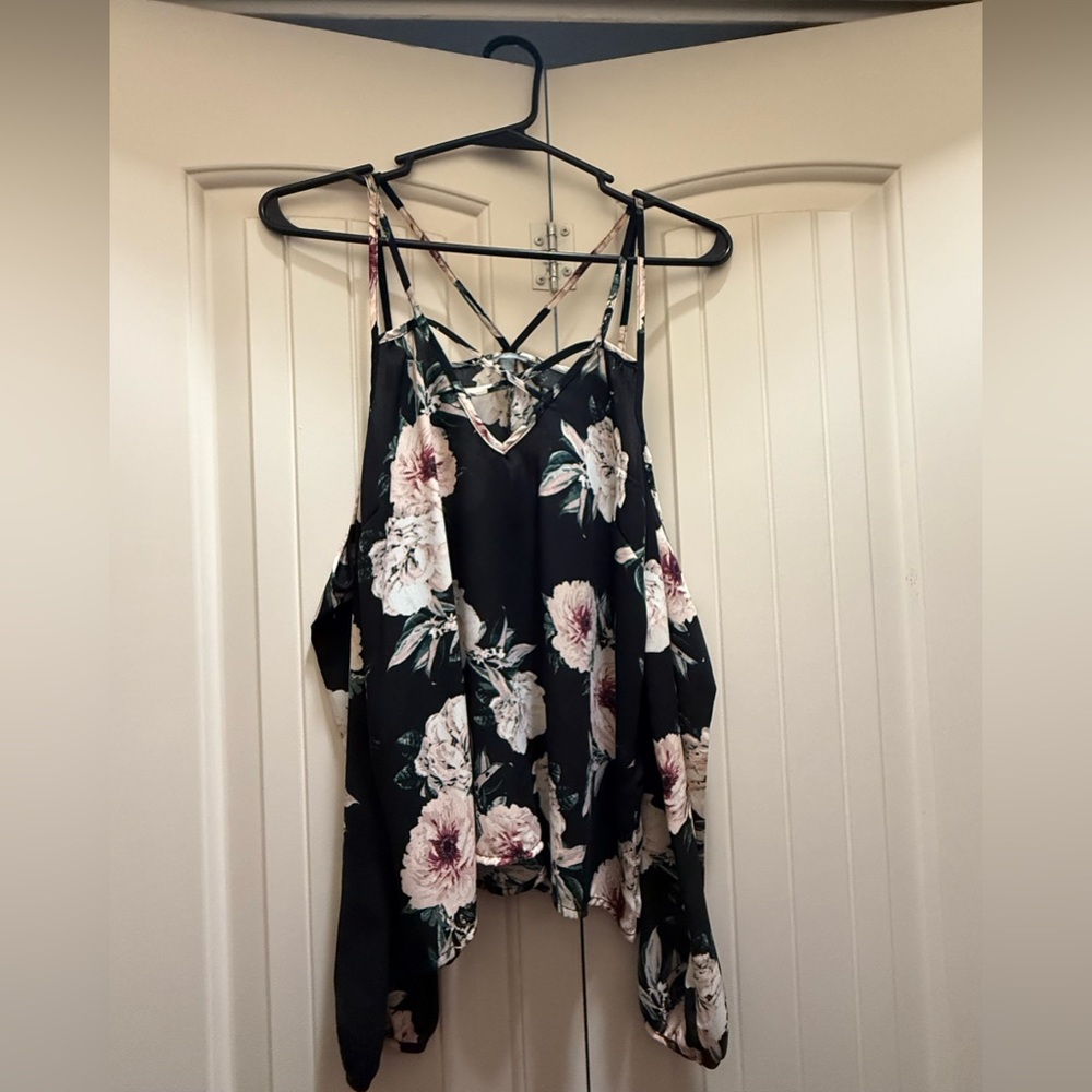 Pink flowered cold shoulder blouse